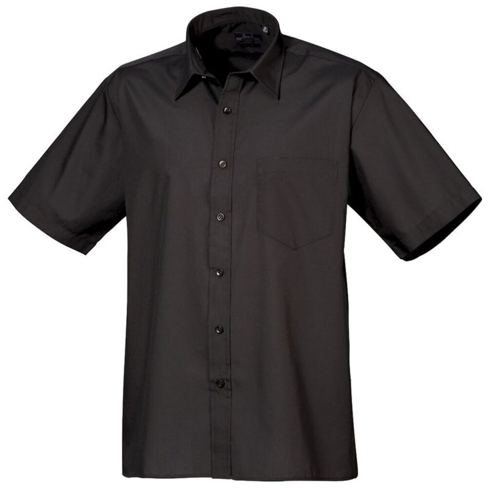 Premier Mens Short Sleeve Formal Poplin Plain Work Shirt / Black